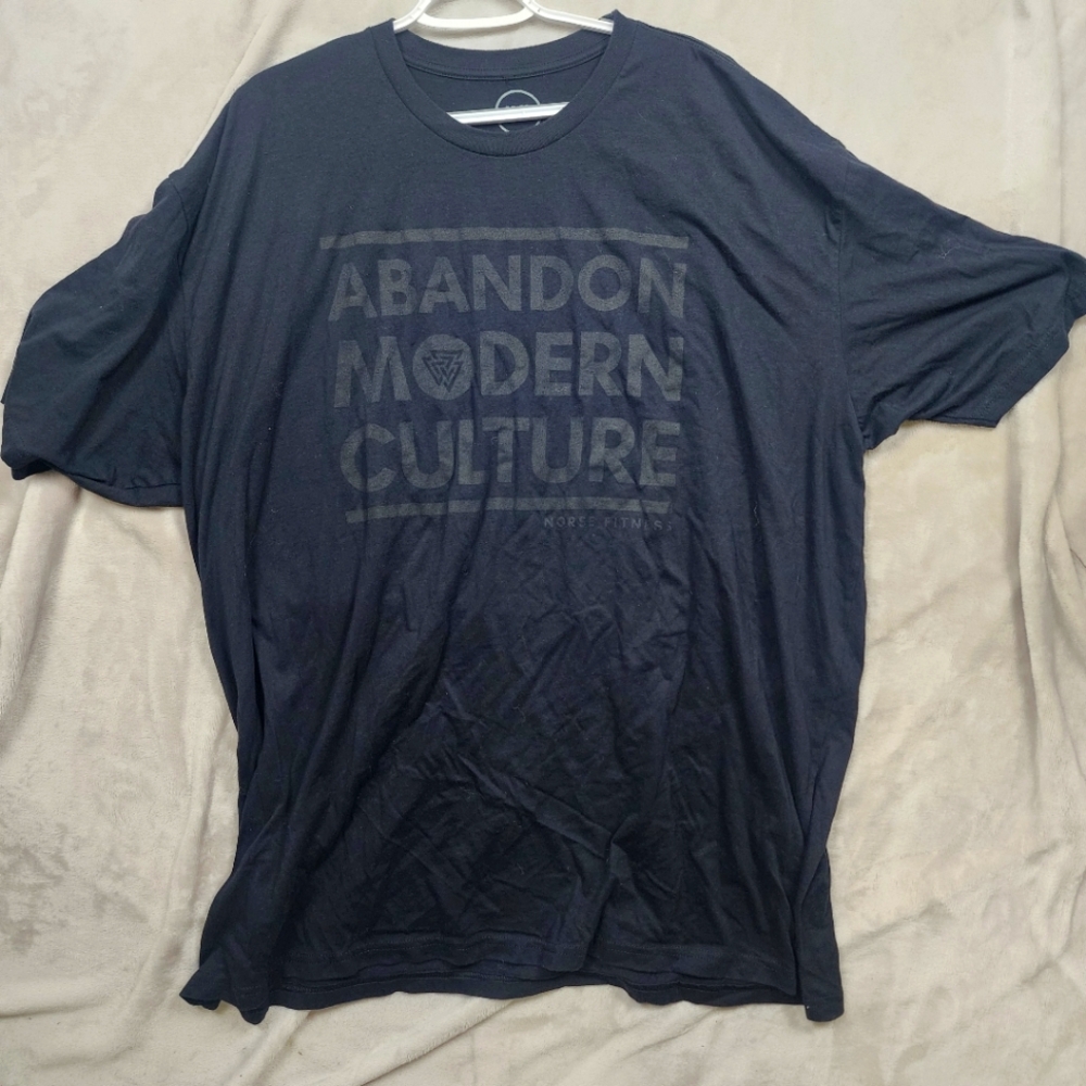 Norse Fitness RARE Abandon Modern Culture Black on Black/Murdered Out Tshirt 4XL
